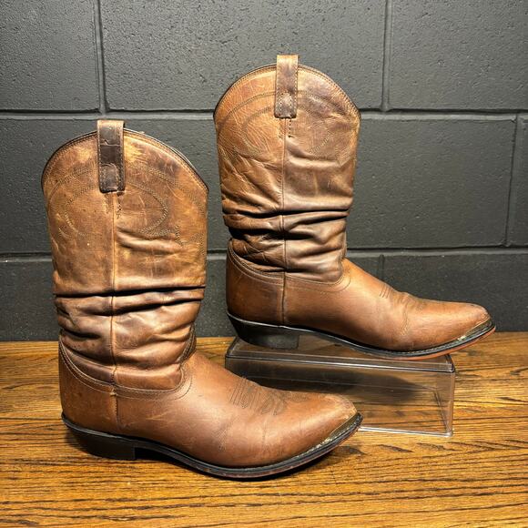 Smoky Mountain Cowboy Boots Men’s 9.5 D Brown Leather Western Distressed Slouch - Picture 2 of 14